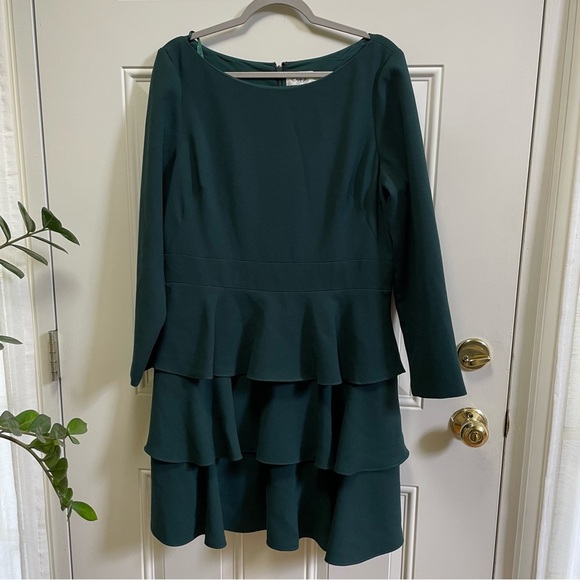 Eliza J Forest Green for and flare ruffle 3/4 sleeve dress 16/ 14 - Picture 4 of 11